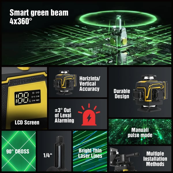 Laser Niveau, 16 Linjer, Fjernbetjening Funktion,Med 2XBattery