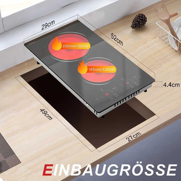 Glaskeramisk Kogeplade, 2 Kogezoner, Touchpad Kontrol,sort