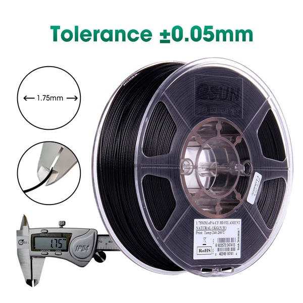 3D-printer filament, kulfiberfyldt nylon, høj sejhed,1.75mm naturlig