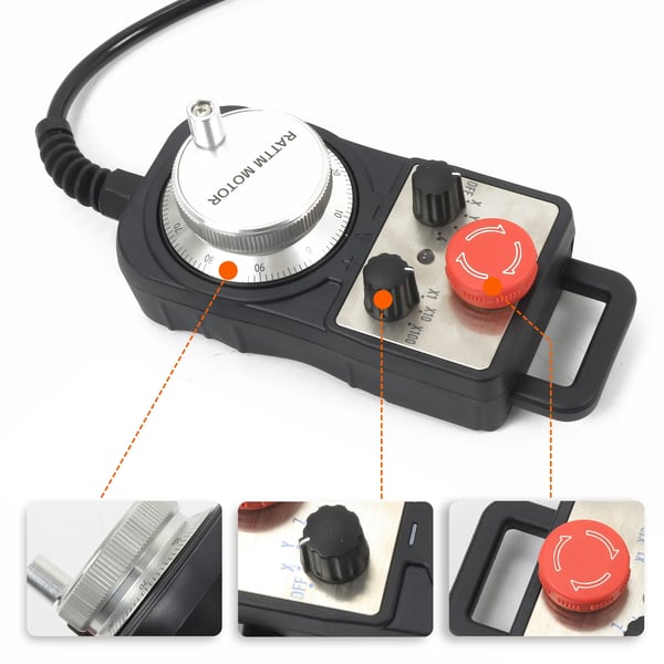CNC Håndhjul Pendant, 4 Akse Kompatibilitet, Nødstop, 6 ft Kabel, 5V Arbejdsspænding, LED Indikator
