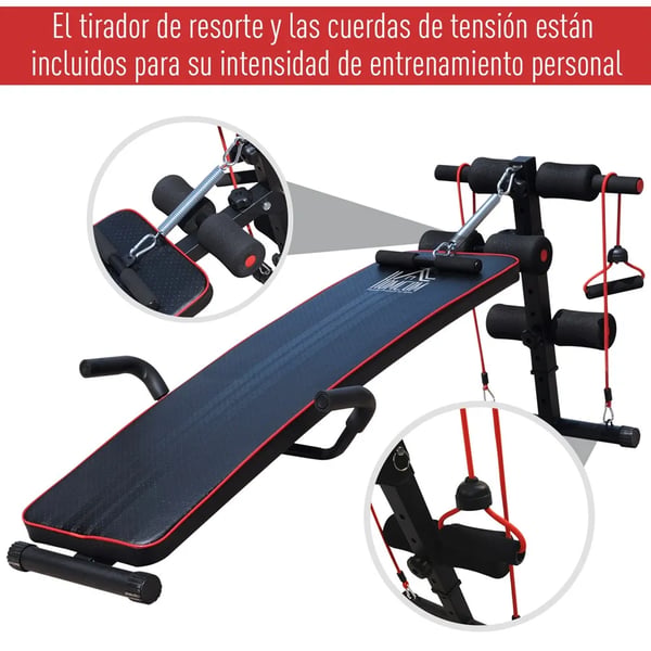 Abdominalbænk, Justerbar Højde 50-68 cm, Maksimal Belastning 120 kg, Dimensioner 55,5x137,5 cm, Materiale Stål, Inkluderede Tilbehør 2 Spændingsreb