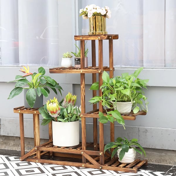 Træ Plantestativ, 6 Lag, Visning af Flere Planter, Khaki