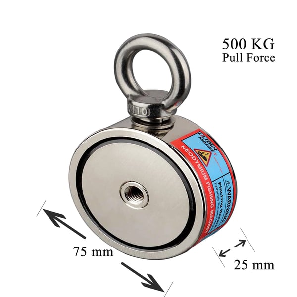 Redningsmagnet, Neodymium Materiale, 300KG Tiltrækningskraft,Magnetisk trækstyrke, D75mm 250KG 2 sider