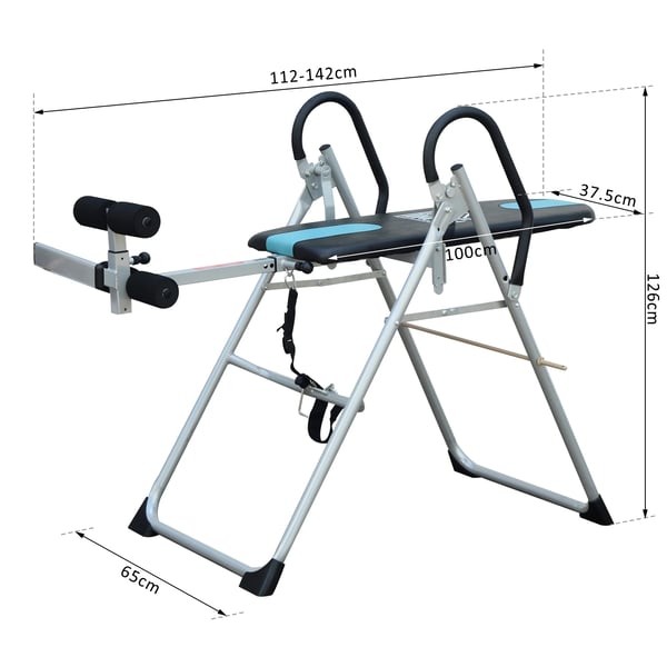 Inversionstabel, Justerbar Højde 147-198 cm, Maksimal Vægtkapacitet 136 kg, Stålrammemateriale, Kompakt Design til Opbevaring