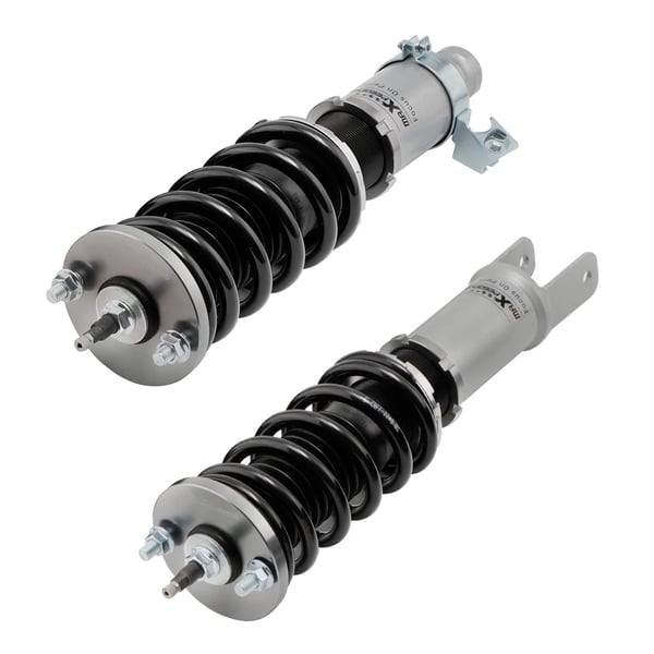 Coilover-fjederben, Kompaktbilskompatibilitet, 24-niveau Justerbar Dæmpning, Højde Sænkning Område 1-3 tommer, Fjederhastighed Foran 8 kg/mm