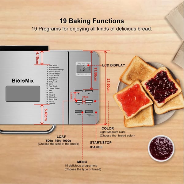 Automatisk Brødbager, 650W Effekt, 1000g Kapacitet,BBM013, EU