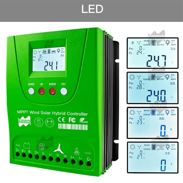 Aurinkotuulen ohjain, MPPT-tekniikka, yhteensopiva Lifepo4-akun kanssa, Tuuli1000W Aurinko1000W, Automaattinen 12V 24V, Ulkoinen Tuuli-Aurinko Hybridijärjestelmä