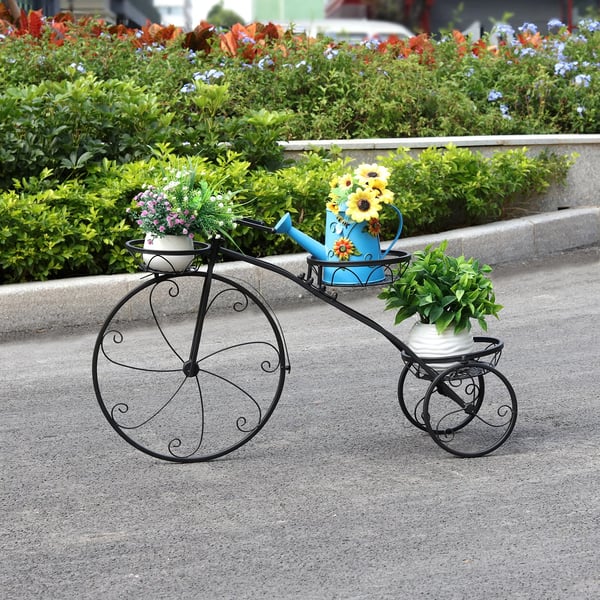Tricycle Planteholder, 3-Niveau Design, Elegant Europæisk Stil,sort