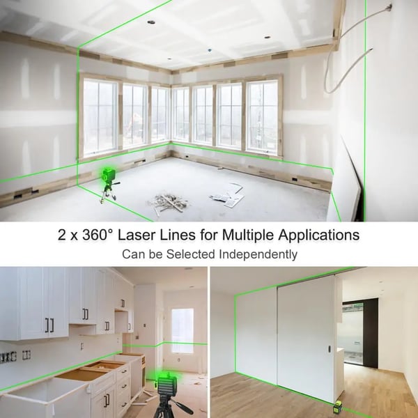 Laser Niveau, ±1/9 Tomme Præcision, 360° Projektion, IP54 Vand-/Støvmodstand, 3.7V Li-ion Batteri, Type-C Opladning