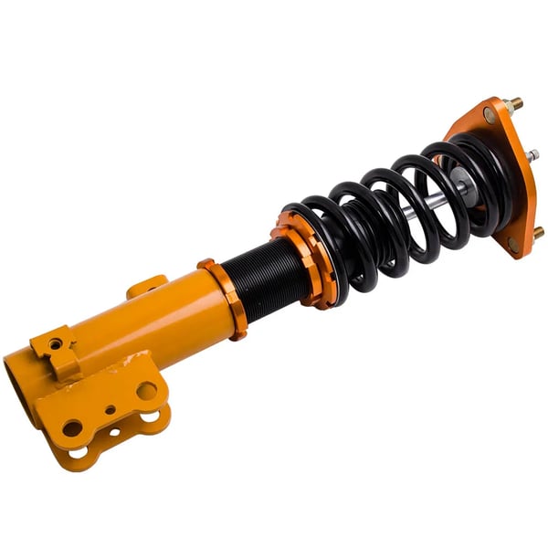 Coilover-jousitus, 24-suuntaisesti säädettävä iskunvaimennin, etujousen jäykkyys 6 kg/mm, takajousen jäykkyys 9 kg/mm, pituus 63 cm, paino 24 kg