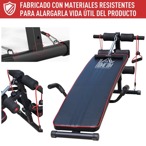Abdominalbænk, Justerbar Højde 50-68 cm, Maksimal Belastning 120 kg, Dimensioner 55,5x137,5 cm, Materiale Stål, Inkluderede Tilbehør 2 Spændingsreb