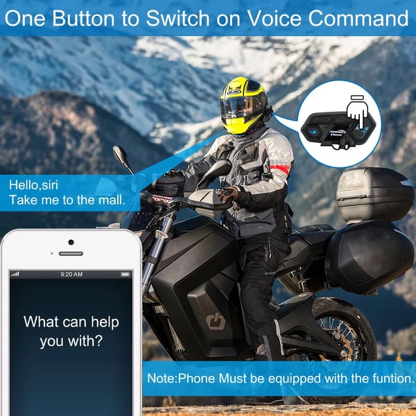Motorcykelhjelm Intercom, 8 Rytter Kapacitet, Bluetooth 5.0, Vandtæt Design