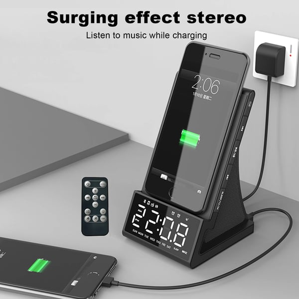 Bluetooth Højttaler Vækkeur, Multifunktionelt Design, LED Skærm,EU