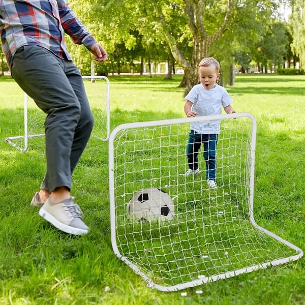 Fodboldmål, 78 x 46 x 56 cm, Holdbart syntetisk materiale, Velegnet til børn og voksne, Designet til udendørs brug, Sættet inkluderer 2 mål og en bold
