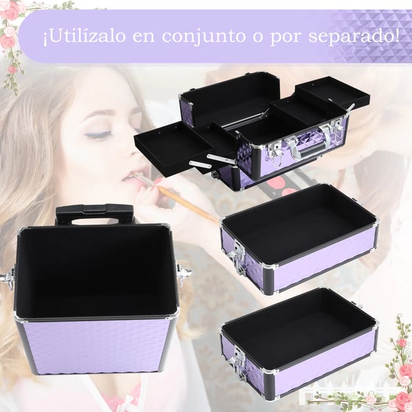 Makeup Case, Højkvalitets plastik, 14,5" x 10" x 18", Flere opbevaringsrum, Bærbart design, Ikke-giftige materialer