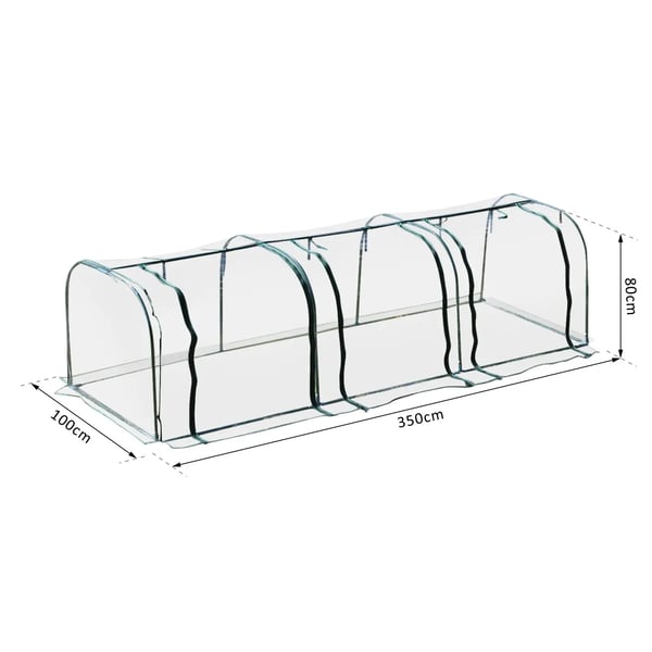Drivhus, Stålramme, PVC-betræk, 350 cm x 100 cm x 80 cm, Tunneltype design, Vandtæt konstruktion