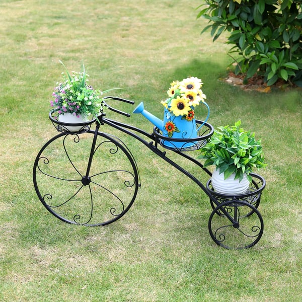 Tricycle Planteholder, 3-Niveau Design, Elegant Europæisk Stil,sort