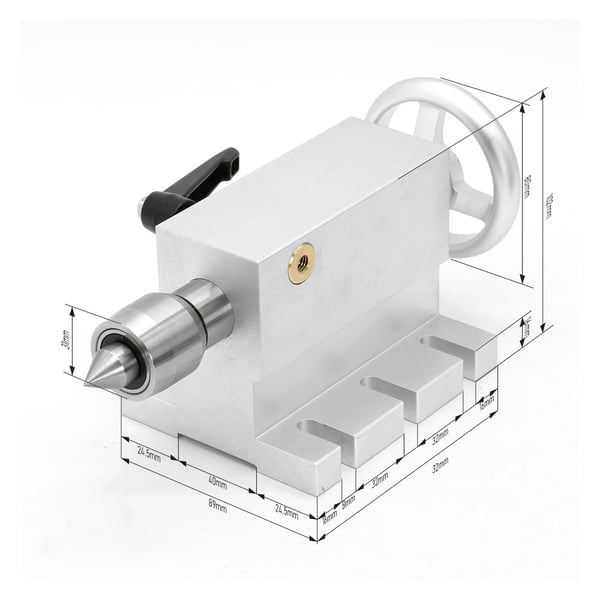 CNC 4. akse, 100 mm chuck diameter, 4 kæber, 2Nm steppermotor, spændingsområde 2-22 mm, 6:1 ratio