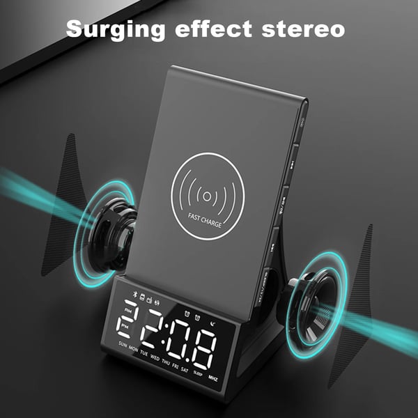 Bluetooth Højttaler Vækkeur, Multifunktionelt Design, LED Skærm,EU