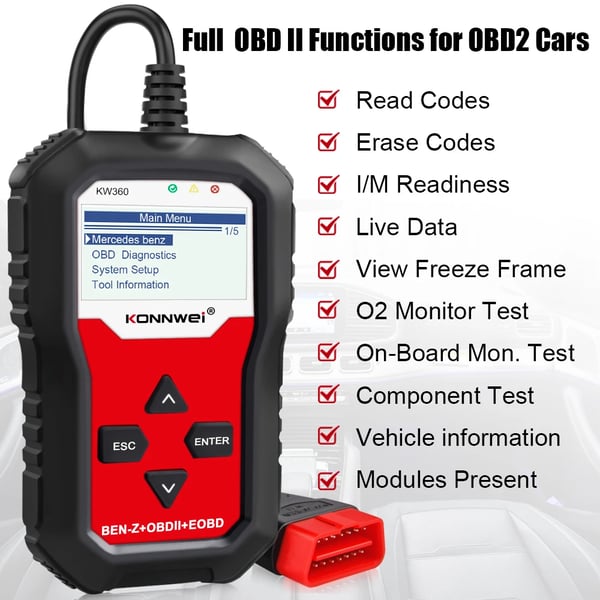 OBD2-skanner, Fullständig systemdiagnostik, Felkodshantering,KONNWEI KW360
