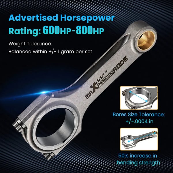 Forbindelsesstænger, Forged 4340 Materiale, Kompatible med BMW 328i 528i E36 E46 M52B28 ARP 5.315", 6 Stykker
