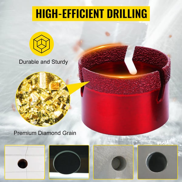 Diamantboringssæt, 8 Stykker, Tør/Fugtig Skæring,Rød-8PCS Bits, 20 mm-68 mm