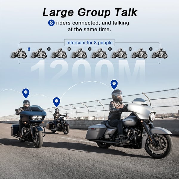 Motorcykelhjelm Intercom, 8 Rytter Kommunikation, Lang Rækkevidde, FM Radio Support