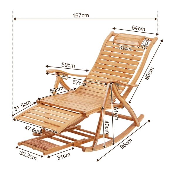 Gyngestol, Holdbart Bambus, Pladsbesparende Design,Khaki