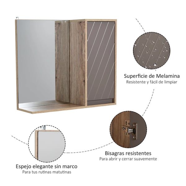 Badeværelsesskab, 57 cm x 14,2 cm x 49,2 cm, MDF-materiale, justerbar hylde, integreret spejl, monteringsmetode