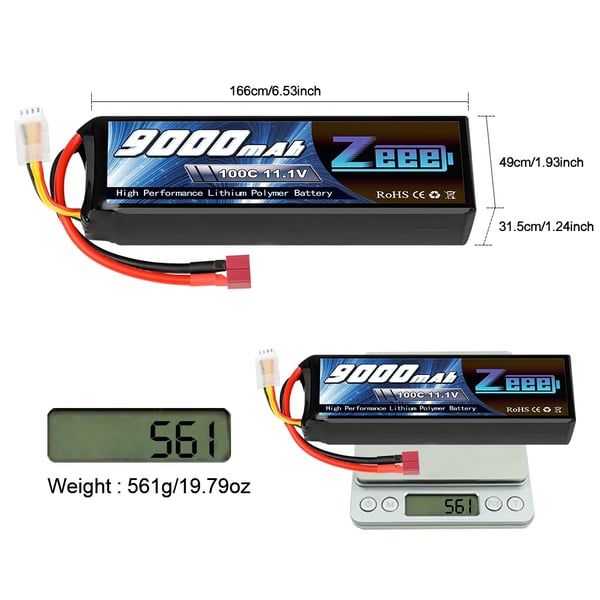 RC-batteri, 9000mAh kapacitet, 100C afladningshastighed,3S 100C 9000 T