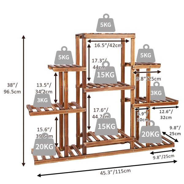 Multi-niveau Planteholder, 9 rummelige niveauer, holdbar trækonstruktion, elegant design