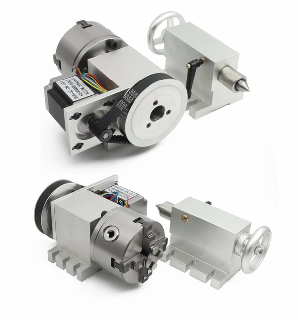 Rotationsaksel, 4-kæbet chuck, 2-faset steppermotor, centerhøjde 65 mm, total højde 115 mm