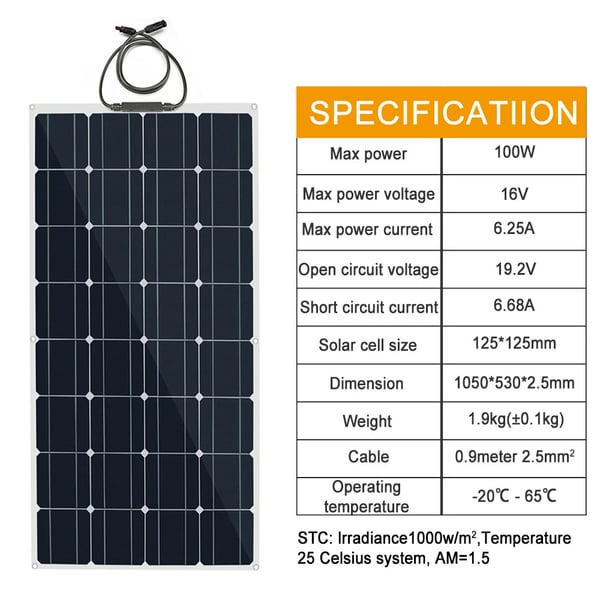 Solpanel, Flexibel Design, Hög Effektivitet,100w solpanel