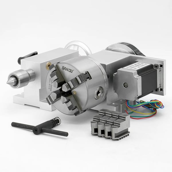 CNC 4. akse, 100 mm chuck diameter, 4 kæber, 2Nm steppermotor, spændingsområde 2-22 mm, 6:1 ratio