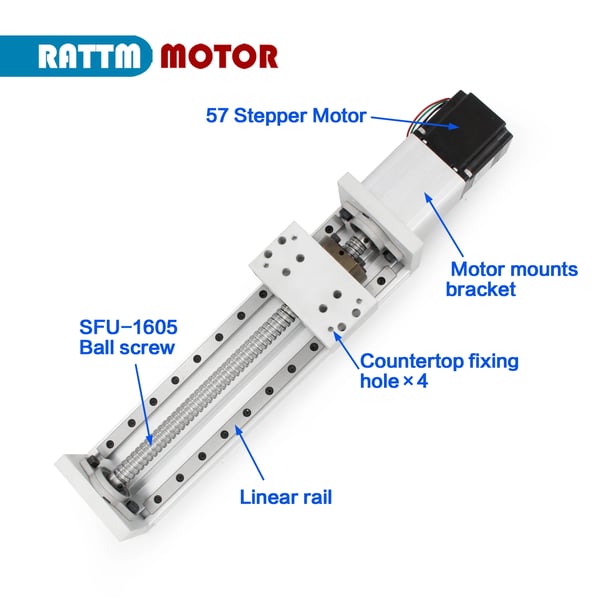 Lineær Guide Aktuator, 400mm Bevægelse, Nema 23 Motor,400mm