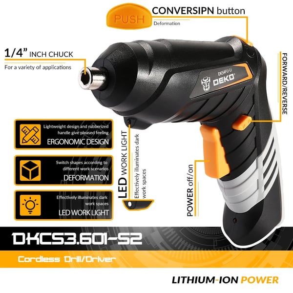 Elektrisk Skruetrækker, Trådløs Design, Genopladeligt Batteri,DKCS3.6F1-S2