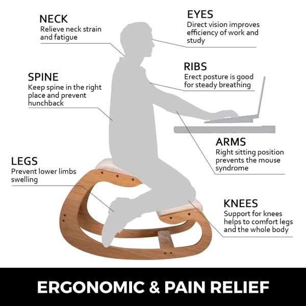 Knæstol, Ergonomisk Design, Kraftig Støtte,Hvid egetræ ramme