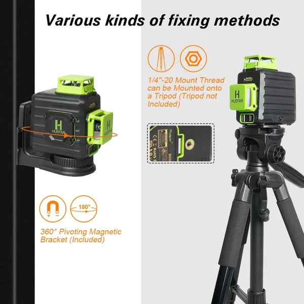 Laser Niveau, ±1/9 Tomme Præcision, 360° Projektion, IP54 Vand-/Støvmodstand, 3.7V Li-ion Batteri, Type-C Opladning