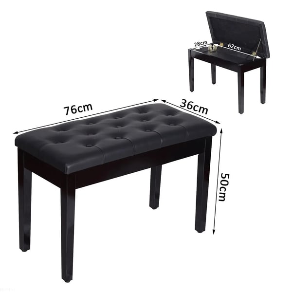 Piano Stol, 76 cm x 36 cm x 50 cm Dimensioner, Syntetisk Læder Materiale, Opbevaringsrum, Nem Samling, Alsidig Brug