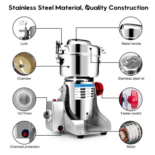 Kaffekvarn, Hög Effekt 3000W, Rostfritt Stål Konstruktion,800G EU, EU, 220V