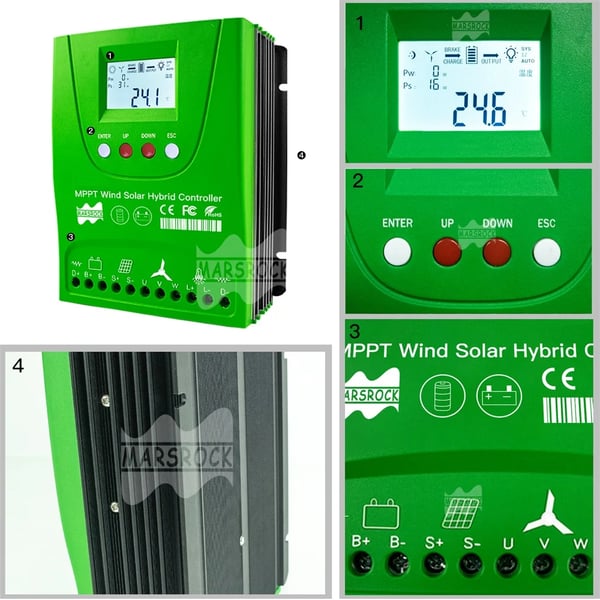 Aurinkotuulen ohjain, MPPT-tekniikka, yhteensopiva Lifepo4-akun kanssa, Tuuli1000W Aurinko1000W, Automaattinen 12V 24V, Ulkoinen Tuuli-Aurinko Hybridijärjestelmä