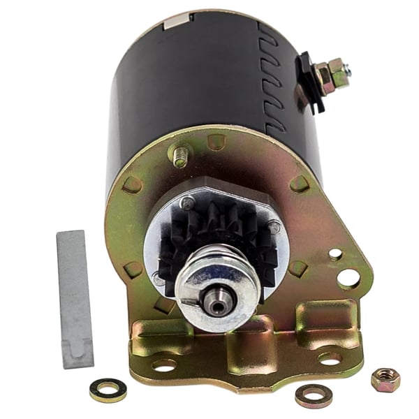 Sähkökäyttöisen ruohonleikkurin käynnistysmoottori, 12V, 165mm pituus, 16 hammasta, vaihteiston ulkohalkaisija 1.598 tuumaa, seosmetalli