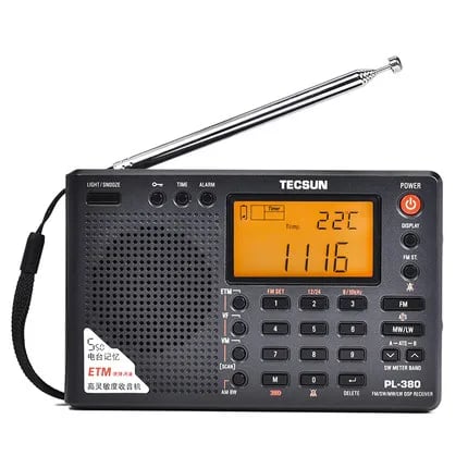 Kannettava digitaalinen vastaanotin, FM MW SW LW -taajuudet, 550 esiasetettua muistia, kompakti muotoilu,PL380 MUSTA