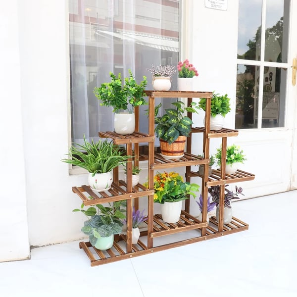 Multi-niveau Planteholder, 9 rummelige niveauer, holdbar trækonstruktion, elegant design