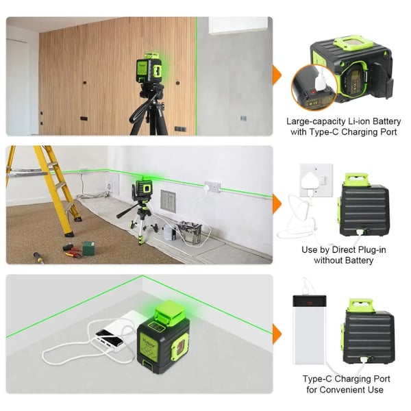 Laser Niveau, 360° Vandret Linje, Dobbelt Lodret Linjer, Selv-Niveauerende,Flere linjer