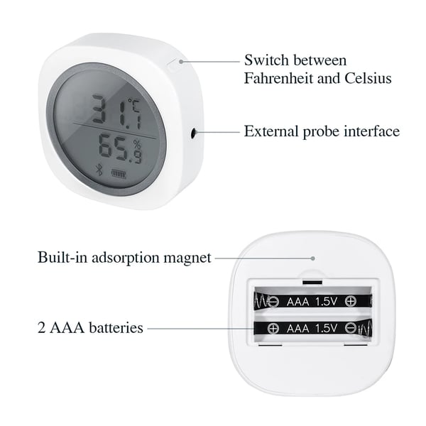 Trådløs Termometer & Hygrometer, Bluetooth-forbindelse, Bred måleområde, Brugervenlig digital skærm