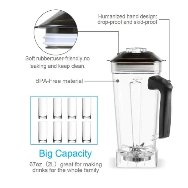 Blender Beholder, 2L Kapacitet, BPA-Fri Materiale, Egnet til T5200 Modeller, Holdbare Rustfrit Stål Blade, Fødevaresikker Gummilåg