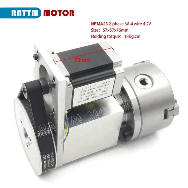 Rotationsaksel, 4-kæbet chuck, 2-faset steppermotor, centerhøjde 65 mm, total højde 115 mm