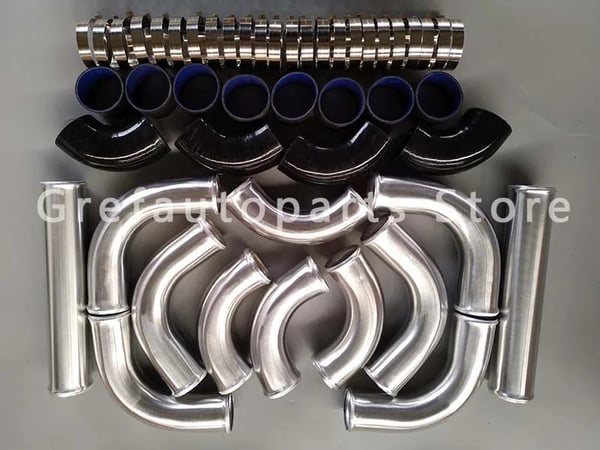 Intercooler Turbo Rørkit, Letvægts Aluminium, Sort Slange T-Koblinger,sort