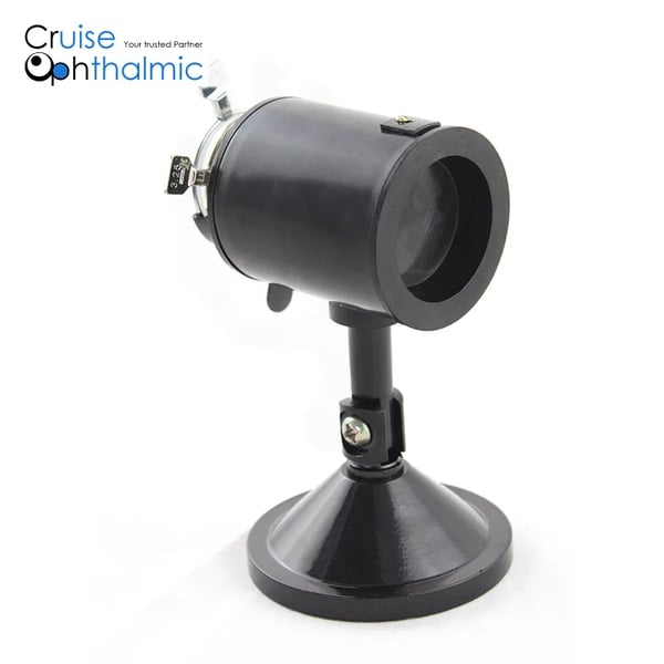 Optometrisk skematisk øje, metalbase + plastikholder, diopterområde -5,00D til +4,00D, dimensioner 130x80x80mm, linseplads 3 linser